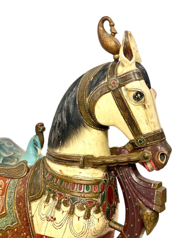 Pair of Large Hand-Painted Indian Horses with Peacock Saddles - Image 14