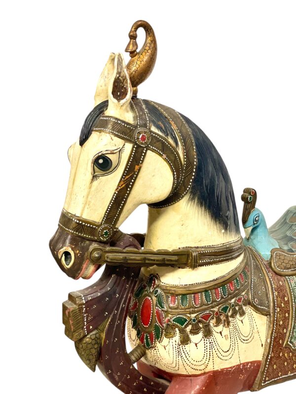 Pair of Large Hand-Painted Indian Horses with Peacock Saddles - Image 16