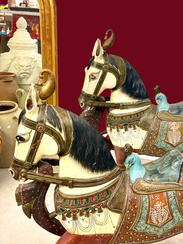 Pair of Large Hand-Painted Indian Horses with Peacock Saddles - Image 19