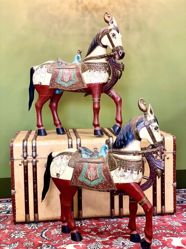 Pair of Large Hand-Painted Indian Horses with Peacock Saddles - Image 5