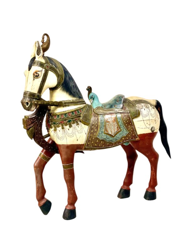 Pair of Large Hand-Painted Indian Horses with Peacock Saddles - Image 8