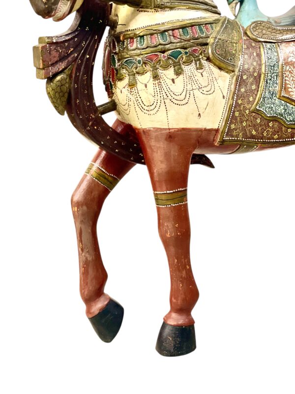 Pair of Large Hand-Painted Indian Horses with Peacock Saddles - Image 9