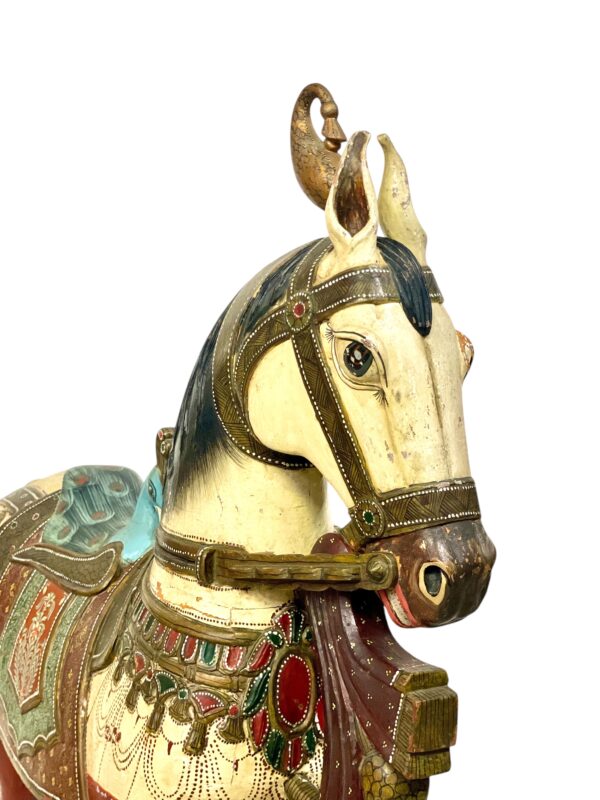 Pair of Large Hand-Painted Indian Horses with Peacock Saddles - Image 11