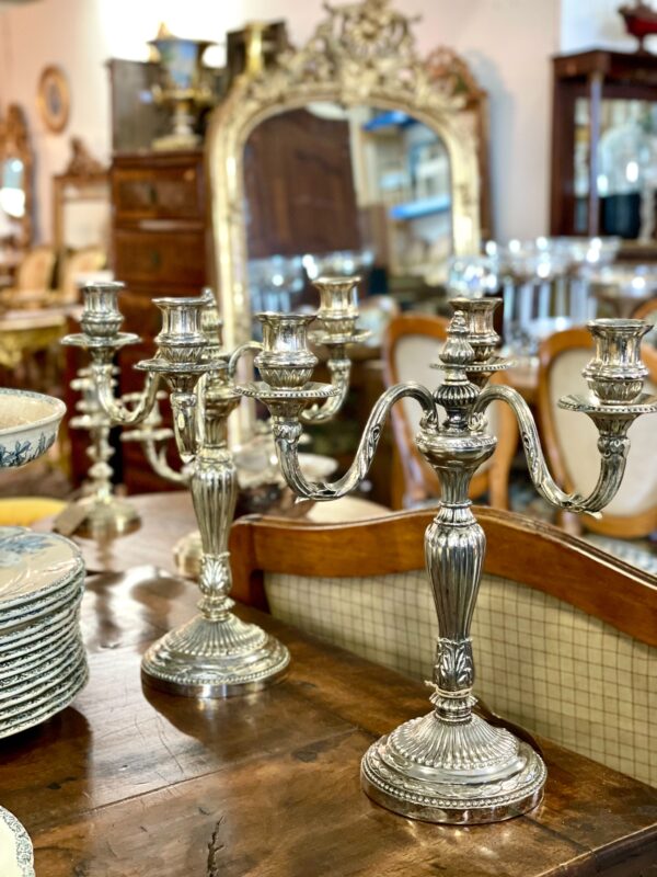 Pair of Rare Large Bronze Silver Plated Candelabras, 19th Century