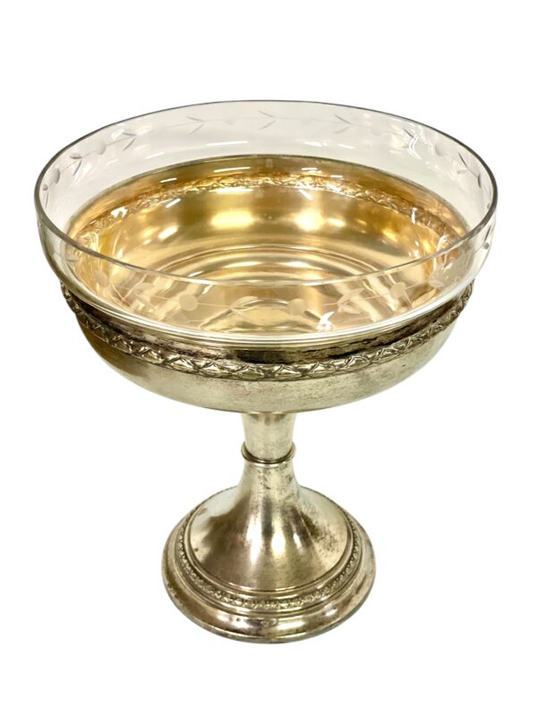 Silver-Plated & Etched Crystal Footed Centerpiece Bowl, circa 1880