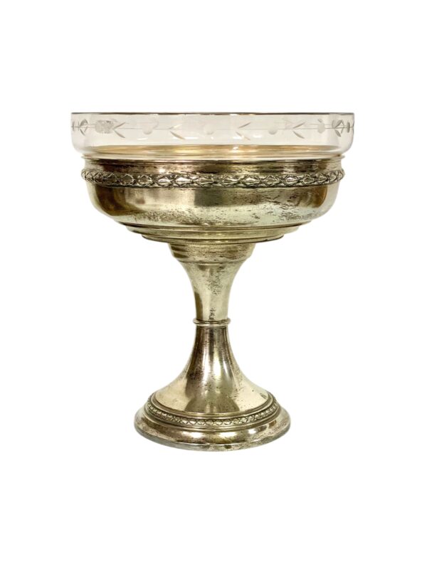 Silver-Plated & Etched Crystal Footed Centerpiece Bowl, circa 1880