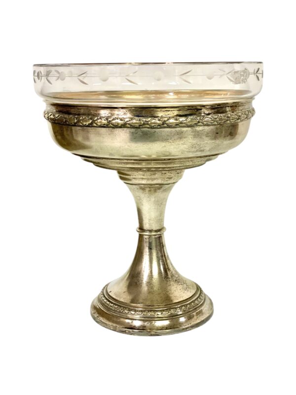 Silver-Plated & Etched Crystal Footed Centerpiece Bowl, circa 1880 - Image 4
