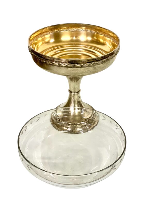 Silver-Plated & Etched Crystal Footed Centerpiece Bowl, circa 1880