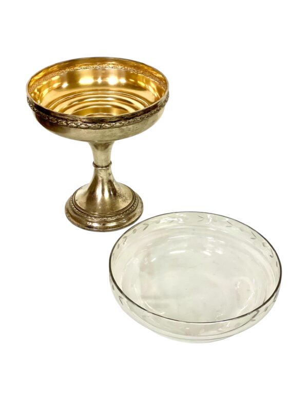 Silver-Plated & Etched Crystal Footed Centerpiece Bowl, circa 1880