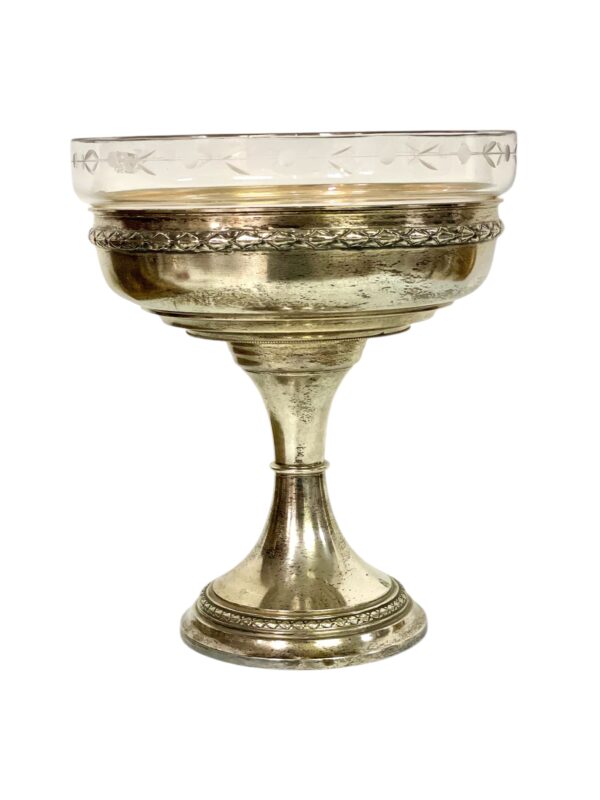 Silver-Plated & Etched Crystal Footed Centerpiece Bowl, circa 1880