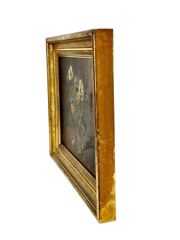 19th Century Oil Painting of Pansies in Glass Vase with Giltwood Frame - Image 6
