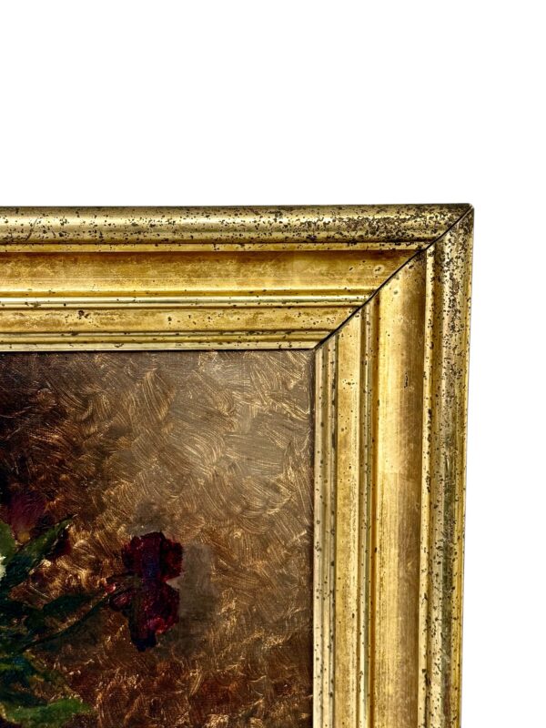 19th Century Oil Painting of Pansies in Glass Vase with Giltwood Frame - Image 8