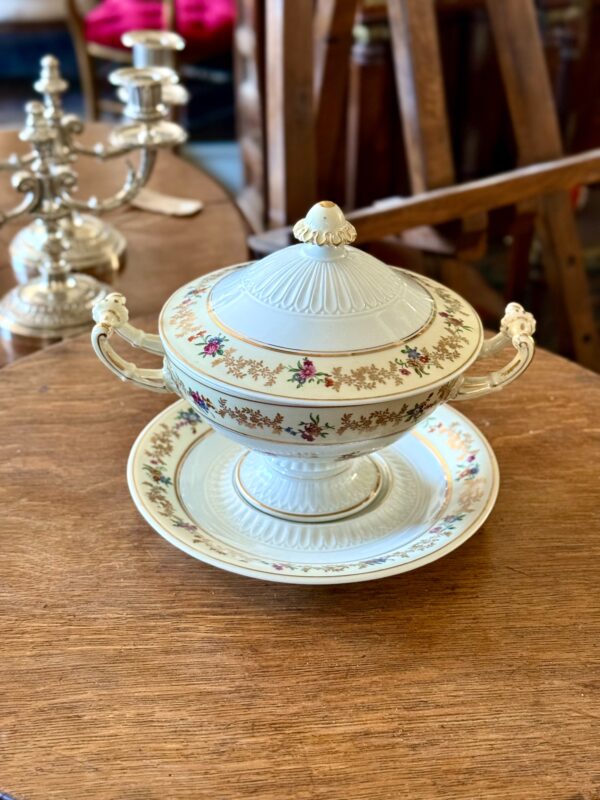 Antique French Limoges Bouillon Bowl by Raynaud & Cie, Swan Mark, c. 1895