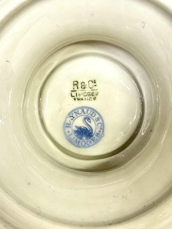 Antique French Limoges Bouillon Bowl by Raynaud & Cie, Swan Mark, c. 1895
