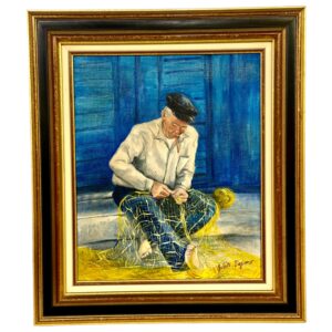 Oil on Canvas in a Giltwood Frame "Fisherman with Nets" by Juliette Daziano