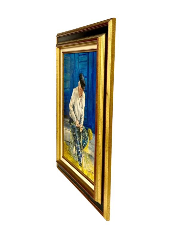 Oil on Canvas in a Giltwood Frame "Fisherman with Nets" by Juliette Daziano
