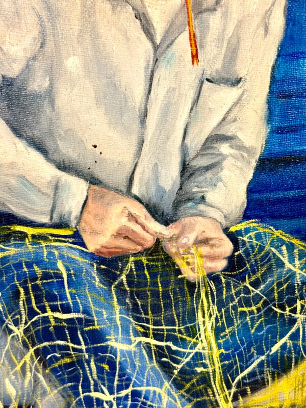 Oil on Canvas in a Giltwood Frame "Fisherman with Nets" by Juliette Daziano
