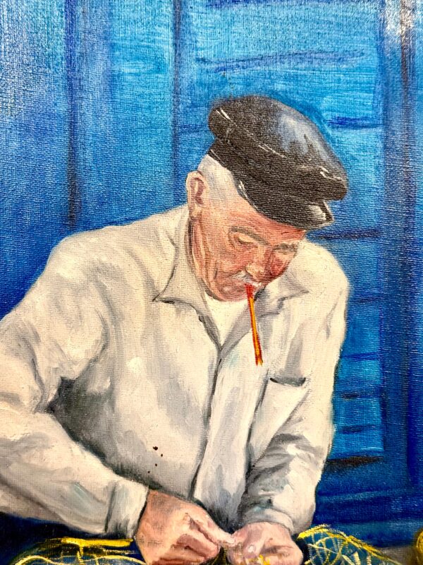Oil on Canvas in a Giltwood Frame "Fisherman with Nets" by Juliette Daziano