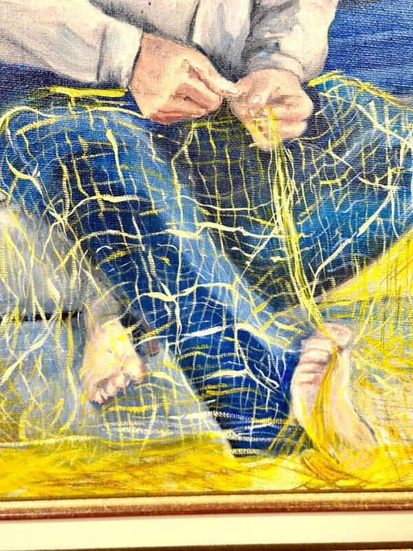 Oil on Canvas in a Giltwood Frame "Fisherman with Nets" by Juliette Daziano