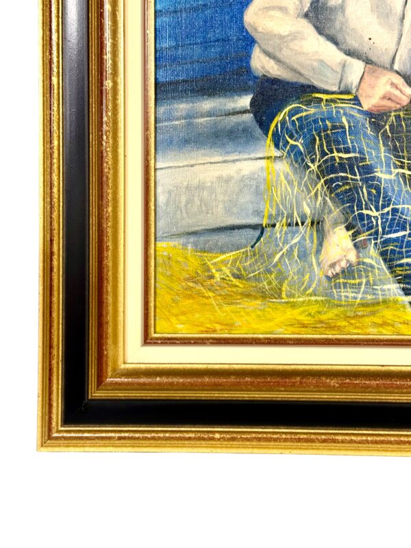 Oil on Canvas in a Giltwood Frame "Fisherman with Nets" by Juliette Daziano