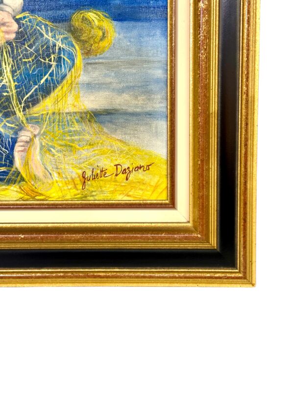 Oil on Canvas in a Giltwood Frame "Fisherman with Nets" by Juliette Daziano
