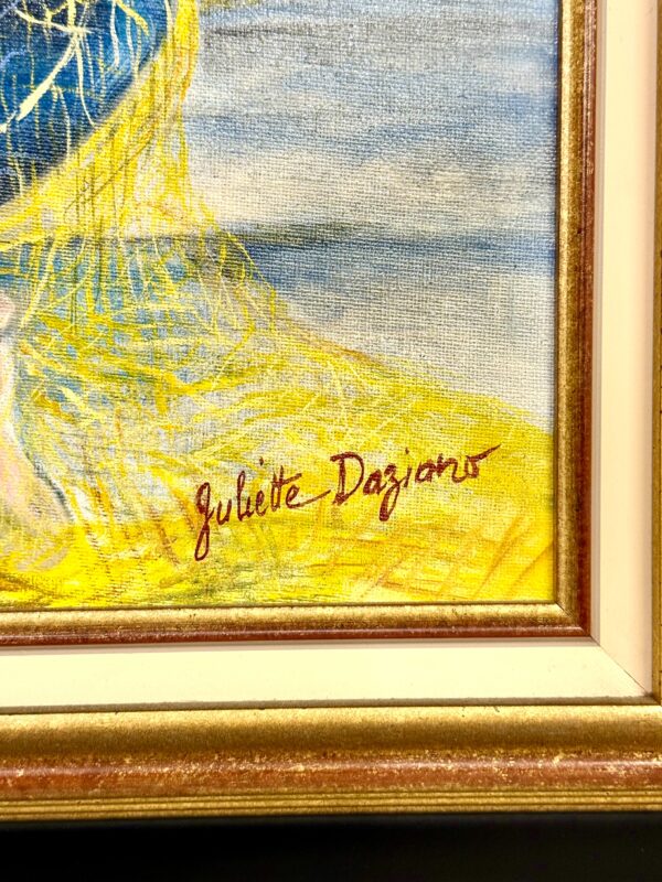 Oil on Canvas in a Giltwood Frame "Fisherman with Nets" by Juliette Daziano - Image 8