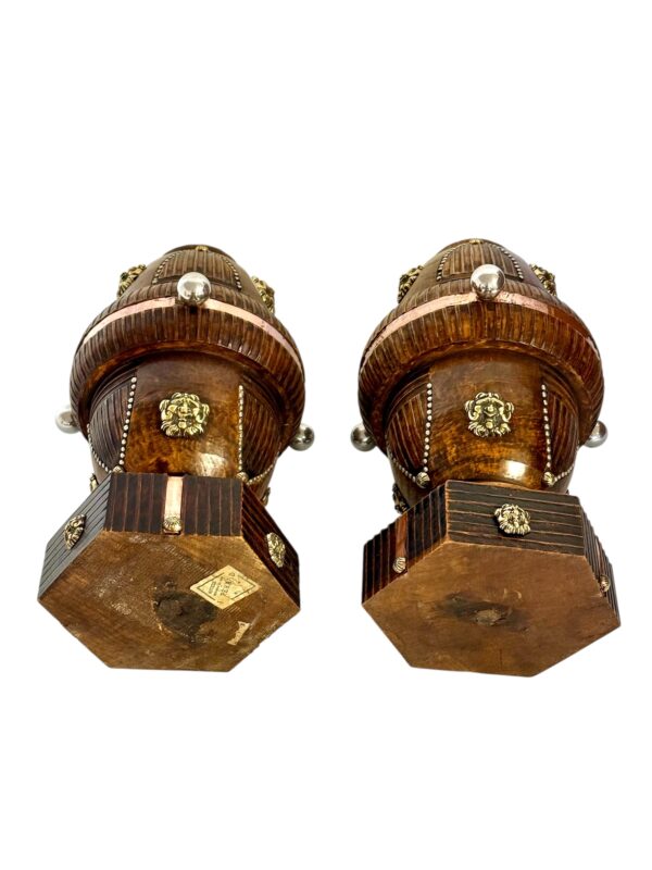 Pair of 19th Century French Folk Art Torchères with Gilt Brass Lion Heads