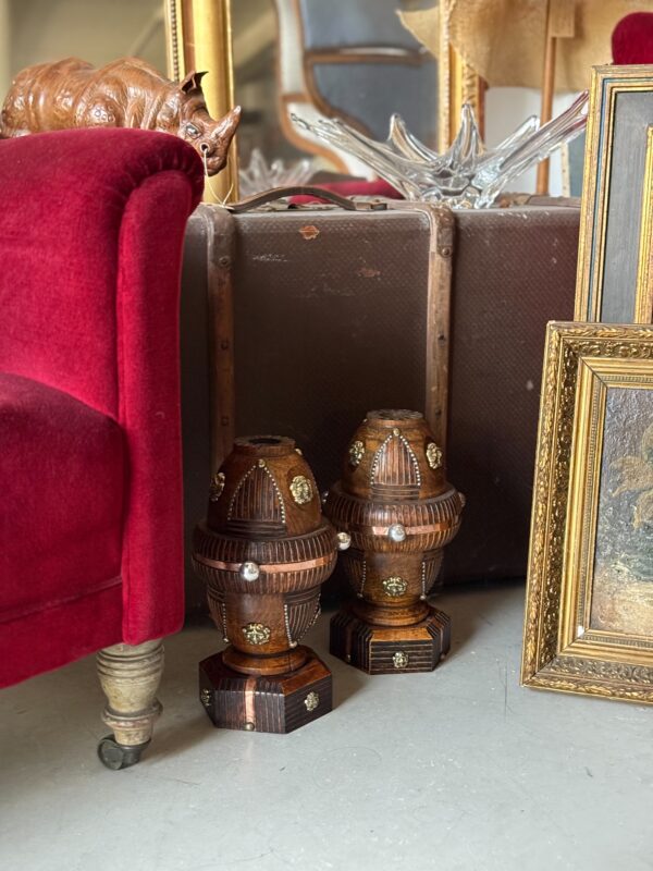 Pair of 19th Century French Folk Art Torchères with Gilt Brass Lion Heads