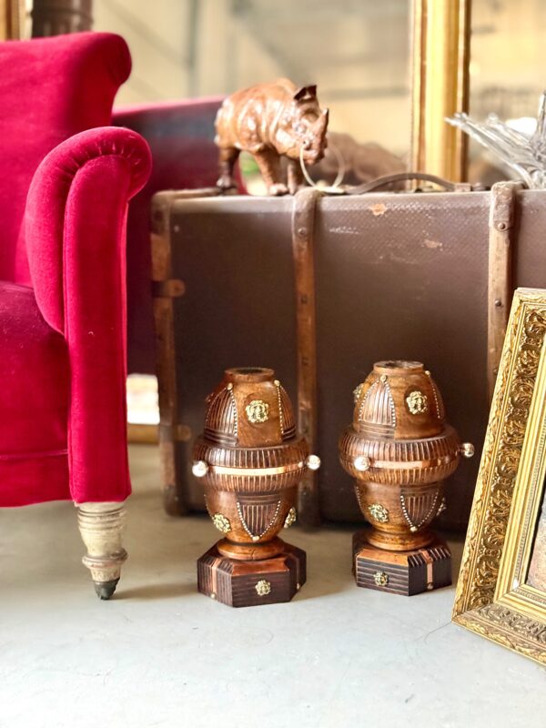 Pair of 19th Century French Folk Art Torchères with Gilt Brass Lion Heads