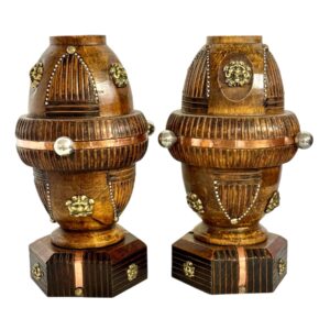 Pair of 19th Century French Folk Art Torchères with Gilt Brass Lion Heads