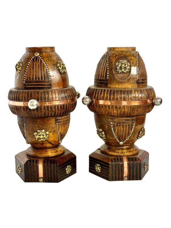 Pair of 19th Century French Folk Art Torchères with Gilt Brass Lion Heads