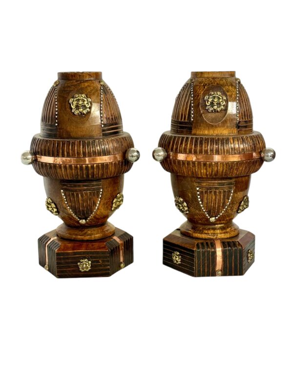 Pair of 19th Century French Folk Art Torchères with Gilt Brass Lion Heads