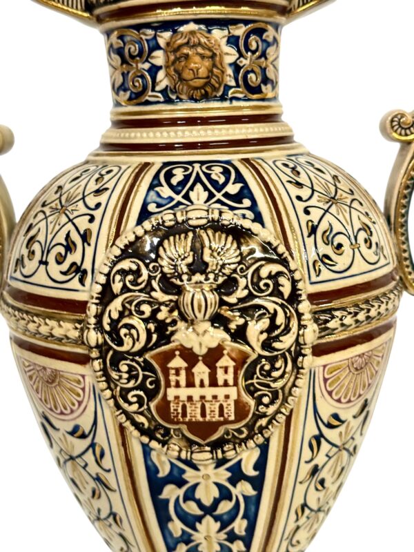 Pair of 19th Century Renaissance Revival Faience Vases with Heraldic Crests