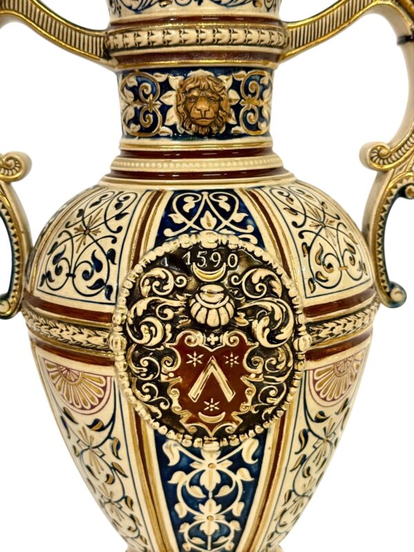 Pair of 19th Century Renaissance Revival Faience Vases with Heraldic Crests - Image 4