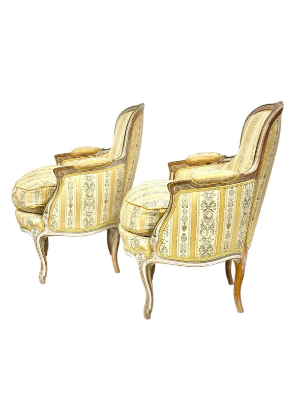 Pair of 19th c. French Louis XVI Style Bergères with Silk Blend Satin Upholstery - Image 2