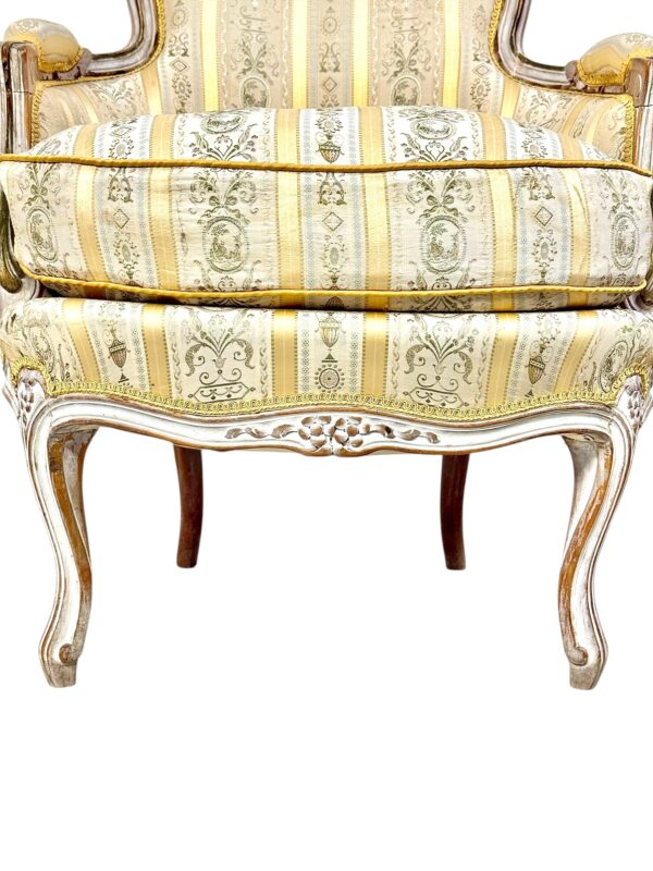 Pair of 19th c. French Louis XVI Style Bergères with Silk Blend Satin Upholstery