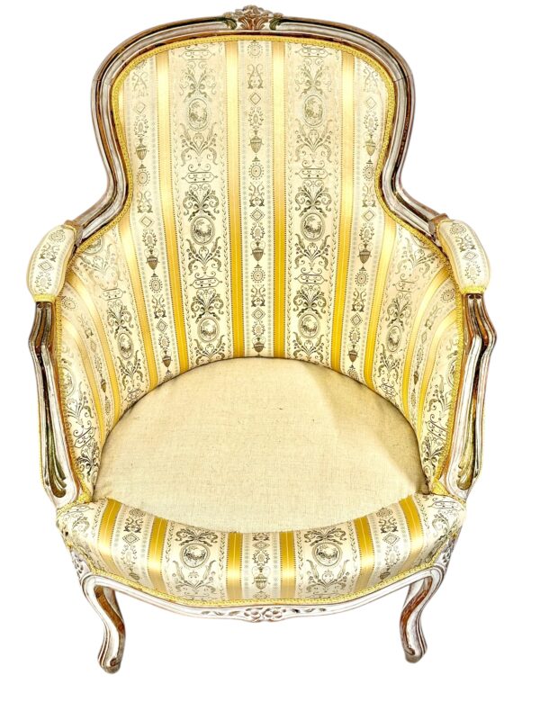 Pair of 19th c. French Louis XVI Style Bergères with Silk Blend Satin Upholstery