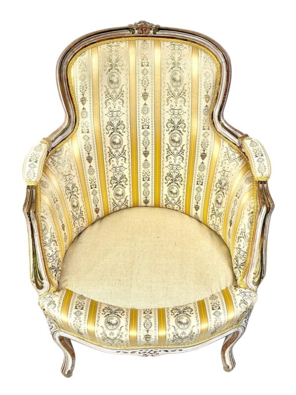 Pair of 19th c. French Louis XVI Style Bergères with Silk Blend Satin Upholstery - Image 17