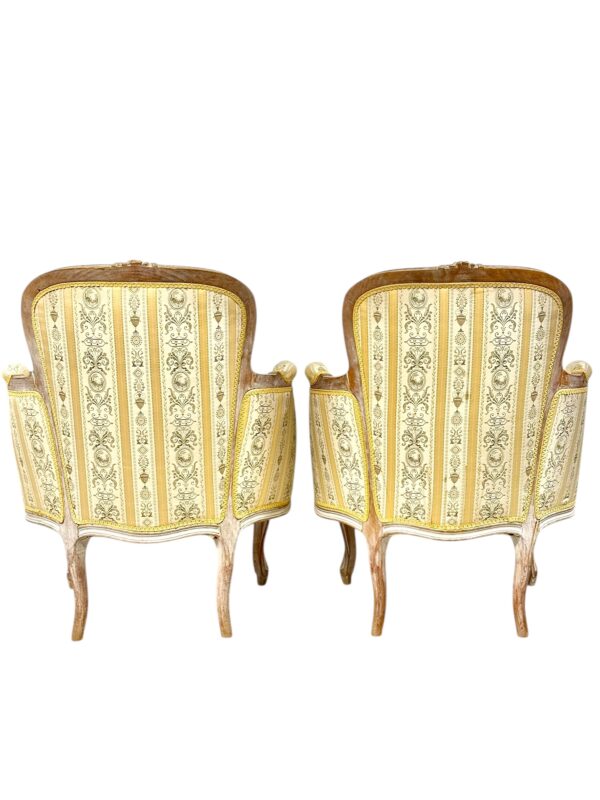 Pair of 19th c. French Louis XVI Style Bergères with Silk Blend Satin Upholstery