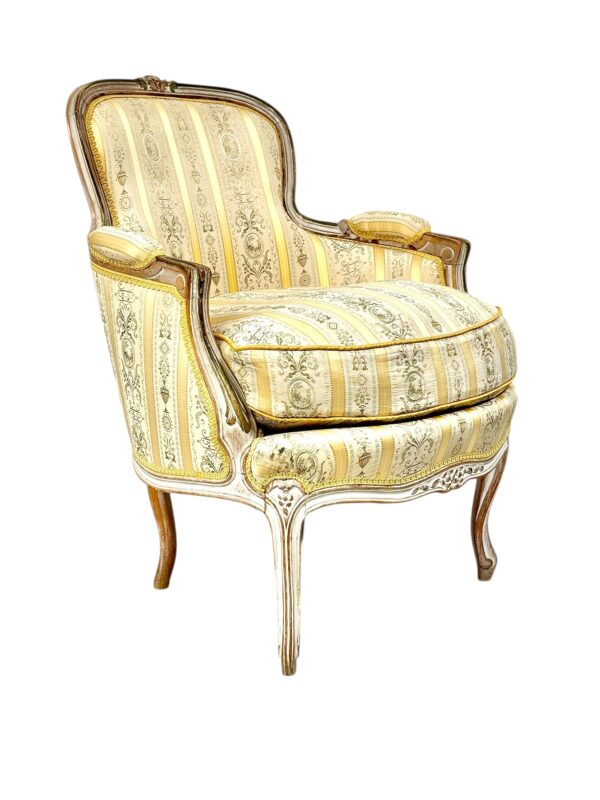 Pair of 19th c. French Louis XVI Style Bergères with Silk Blend Satin Upholstery