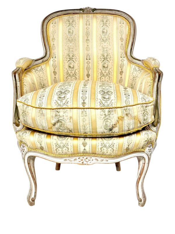 Pair of 19th c. French Louis XVI Style Bergères with Silk Blend Satin Upholstery