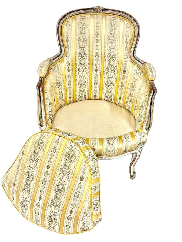 Pair of 19th c. French Louis XVI Style Bergères with Silk Blend Satin Upholstery - Image 23