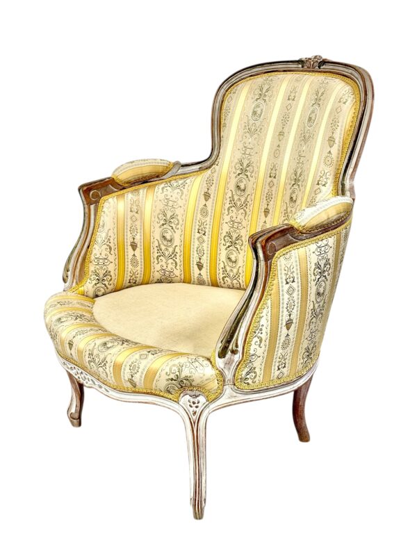 Pair of 19th c. French Louis XVI Style Bergères with Silk Blend Satin Upholstery
