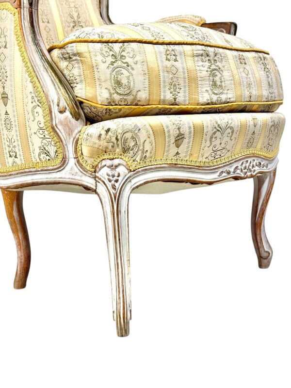 Pair of 19th c. French Louis XVI Style Bergères with Silk Blend Satin Upholstery - Image 6