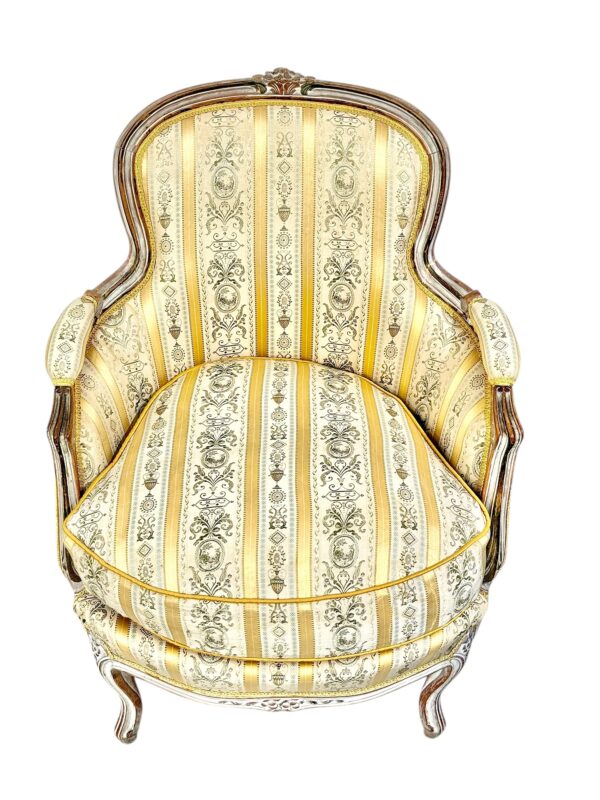 Pair of 19th c. French Louis XVI Style Bergères with Silk Blend Satin Upholstery - Image 7