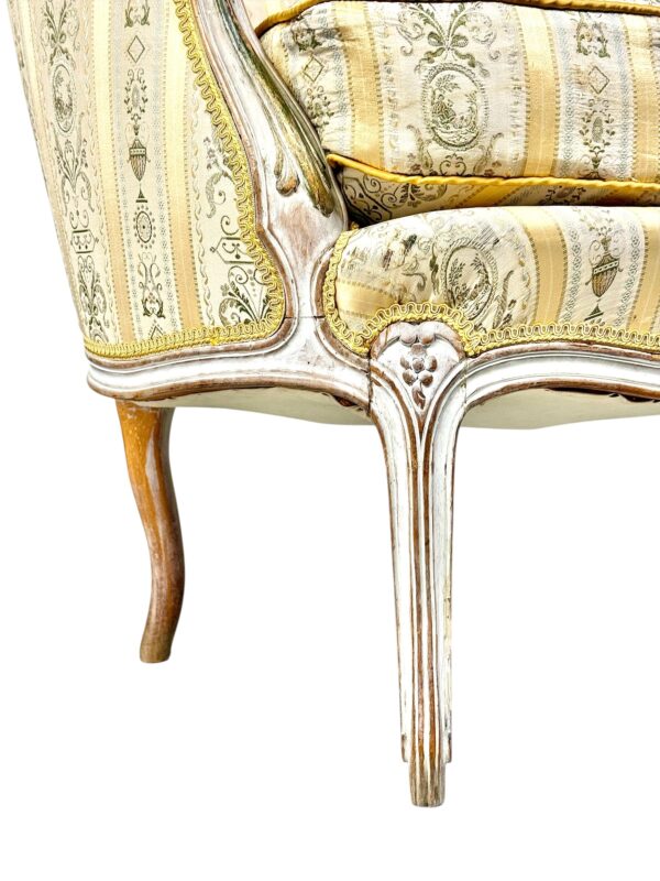 Pair of 19th c. French Louis XVI Style Bergères with Silk Blend Satin Upholstery - Image 8