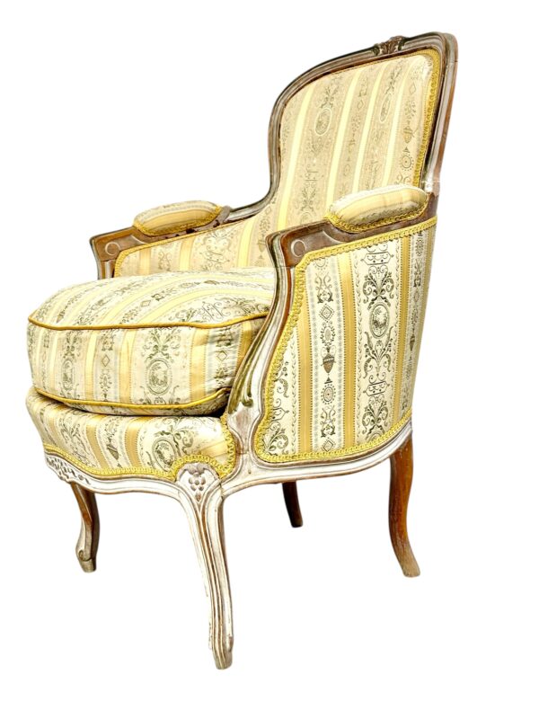 Pair of 19th c. French Louis XVI Style Bergères with Silk Blend Satin Upholstery