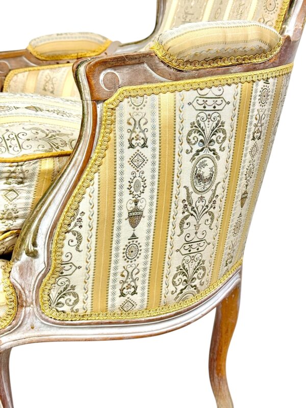 Pair of 19th c. French Louis XVI Style Bergères with Silk Blend Satin Upholstery
