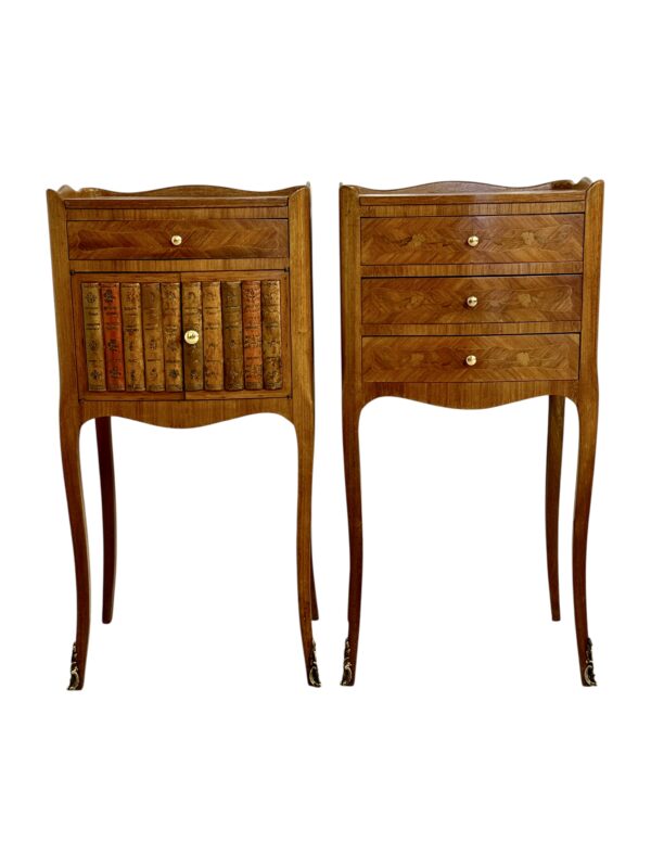 Pair of Louis XV Style Nightstands with Faux Book Front, 19th Century