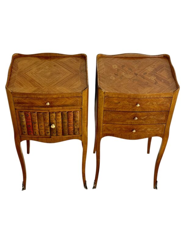 Pair of Louis XV Style Nightstands with Faux Book Front, 19th Century